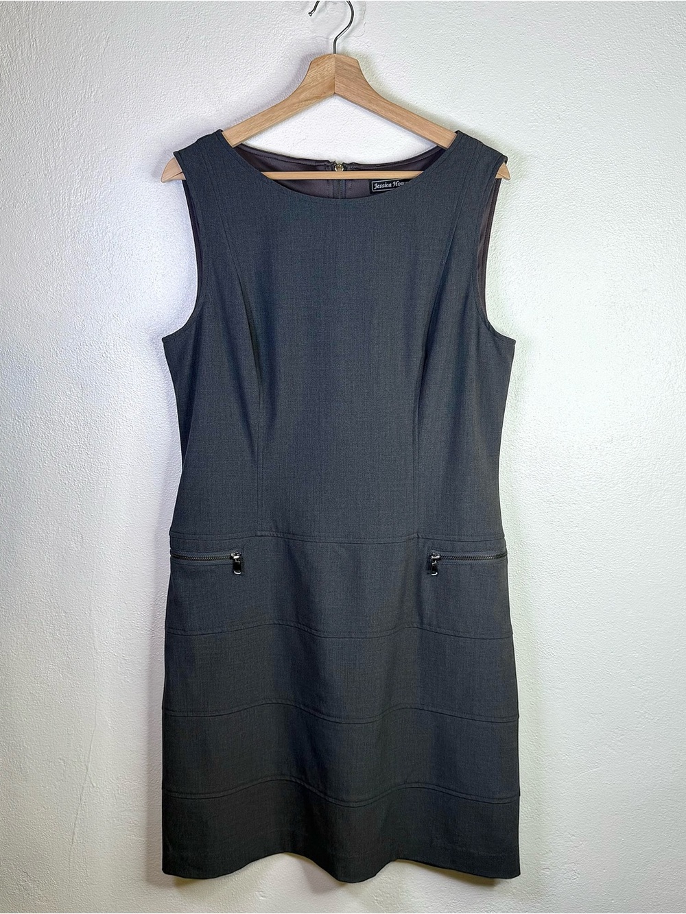 Jessica Howard Sleeveless Woven Gray Sheath Career Dress LGD Women’s Size 14
